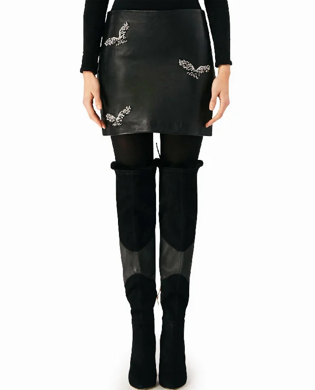 jet black skirts -Leather Mini Skirt In Black Embellished Eagle