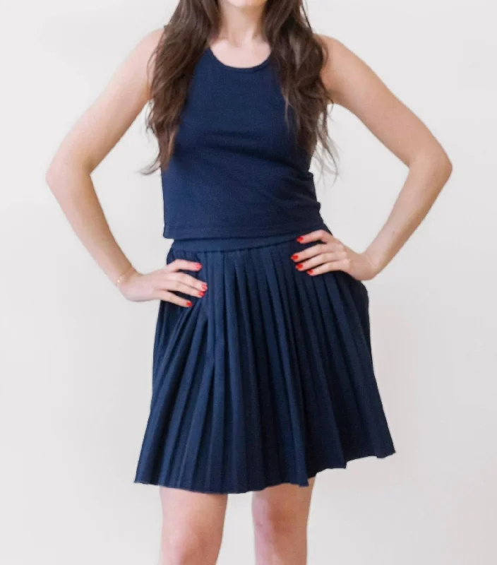 flare stretch skirts -Les Tien Paulina Box Pleat Tennis Skirt In Navy