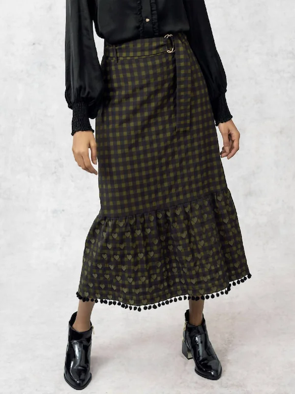 ruffle edge skirts -Margaret Plaid Skirt In Black Multi