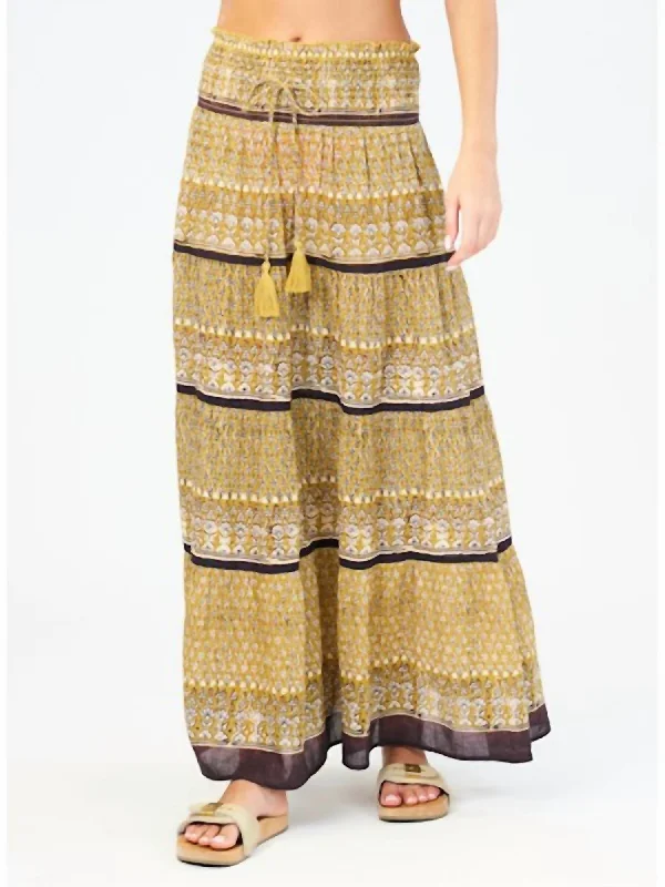 royal utility skirts -Mari Print Maxi Skirt In Mustard