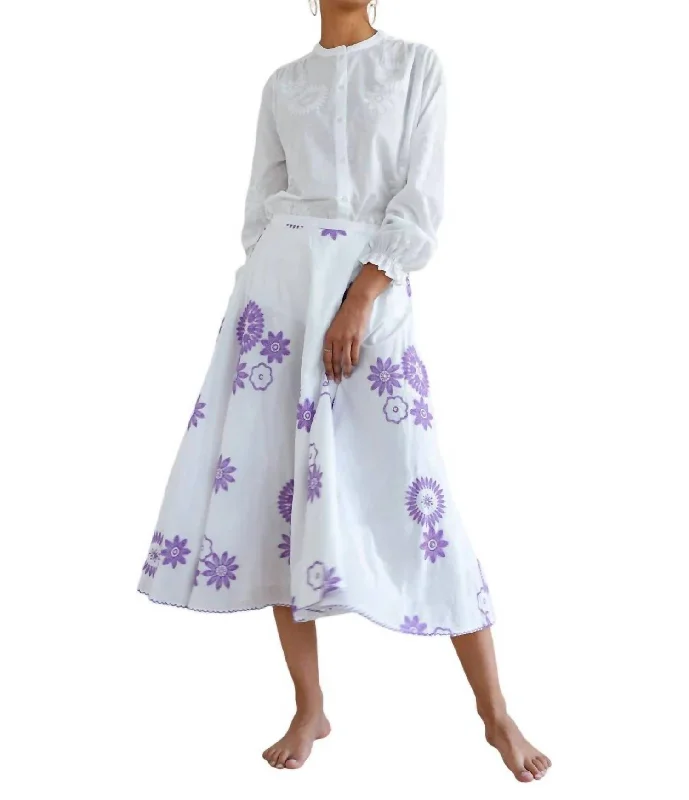 emerald playful skirts -Primrose Midi Skirt In Purple Flower