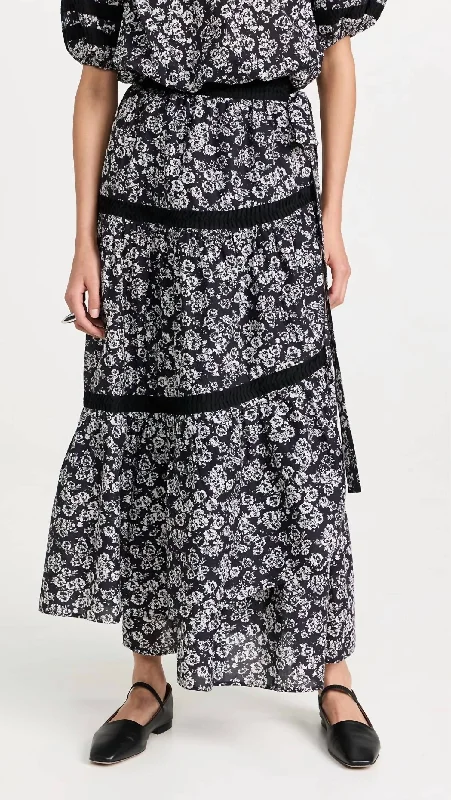 pleat trim skirts -Prins Print Skirt In Black Stamped Floral Print