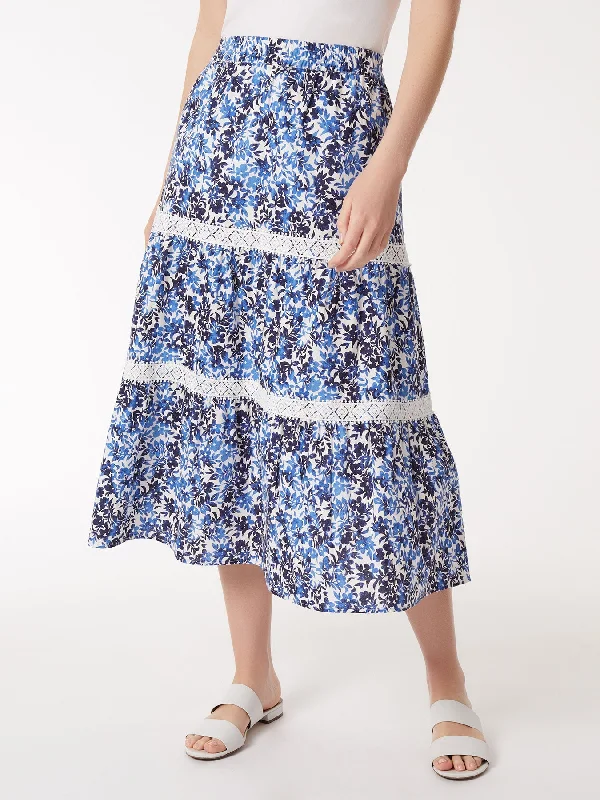 duo relaxed skirts -Pull-On Tiered Lace Trim Maxi Skirt