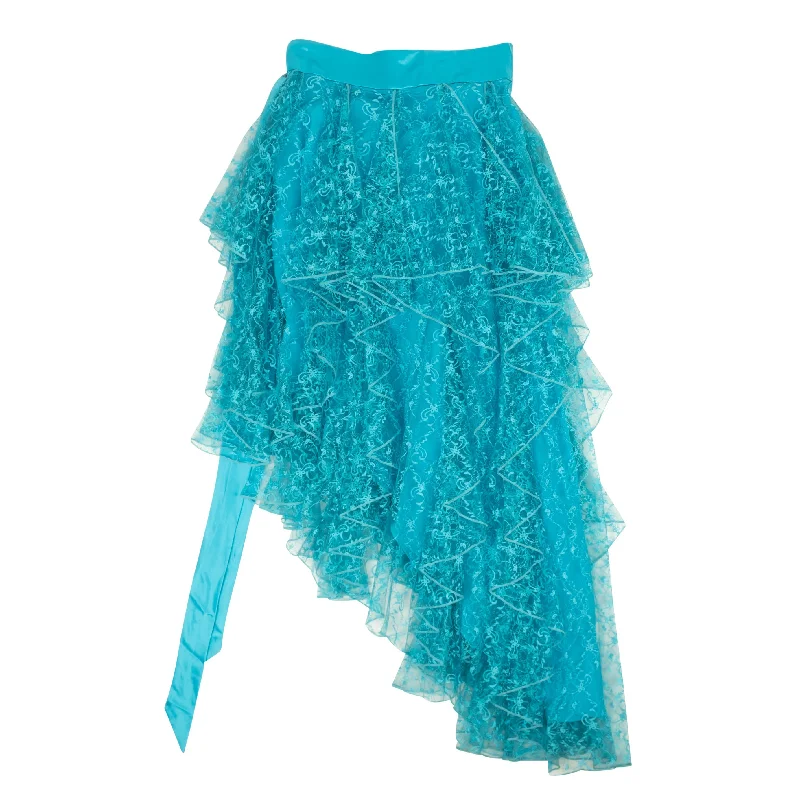 claret pleat skirts -Rodarte Floral Lace Asymmetrical Skirt - Teal