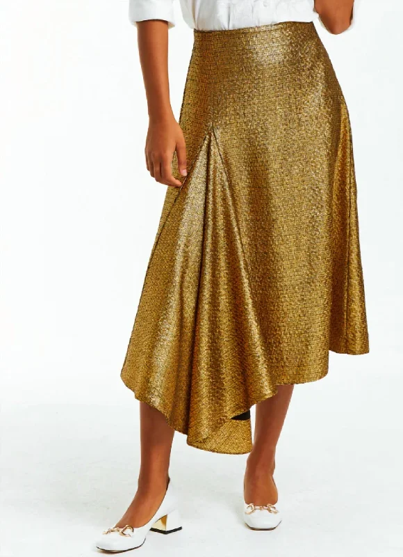 pistachio weave skirts -Syrah Tweed Skirt In Gold Metallic Tweed