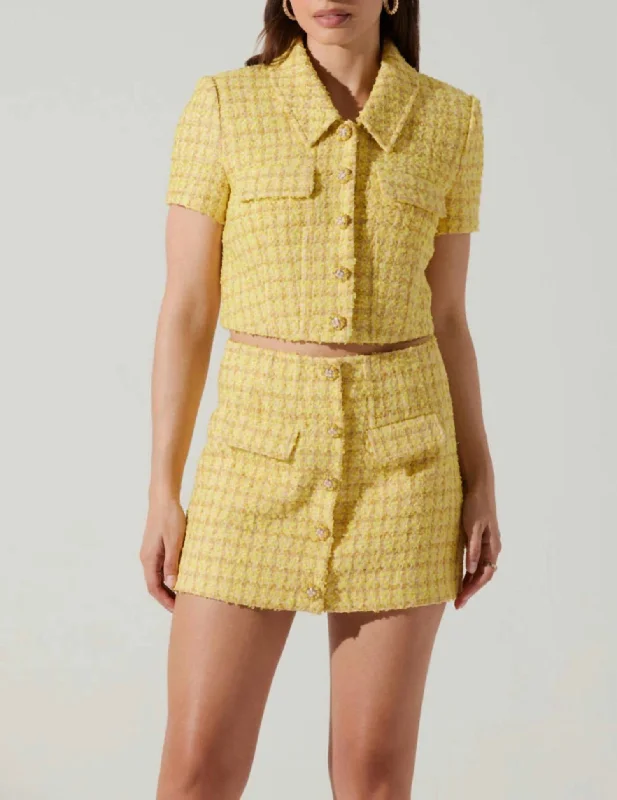 chunky pattern skirts -Tweed Mavey Skirt In Yellow