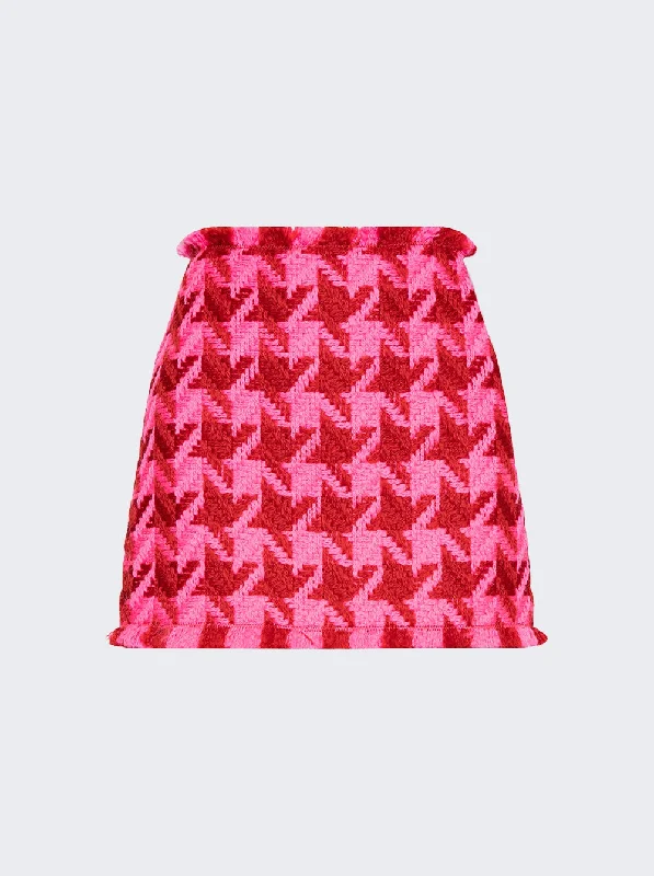 hemp casual skirts -Tweed Pied De Poule Mini Skirt Parade Red And Fuchsia