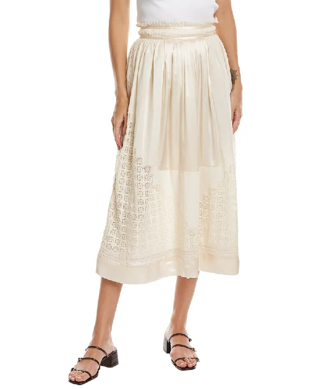 pregnancy skirts -Ulla Johnson Pleated Silk & Linen-Blend Skirt