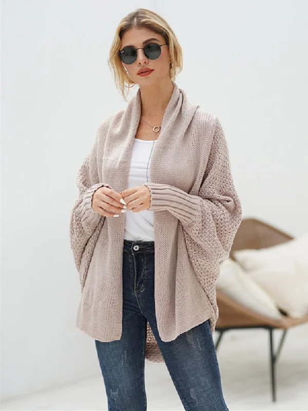 organic cotton cardigan green -Amy Fashion - Solid Batwing Sleeve Loose-fitting Long Knitted Cardigan Sweater