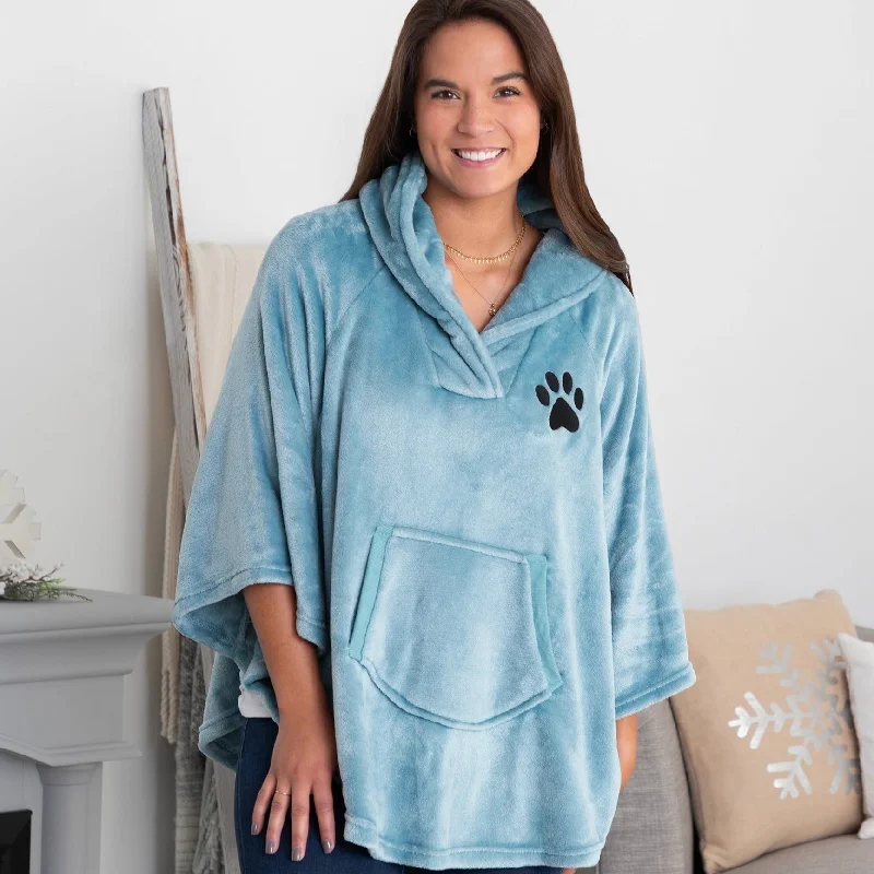 short cardigan minimalist chic -Embroidered Paw Print Fleece Poncho