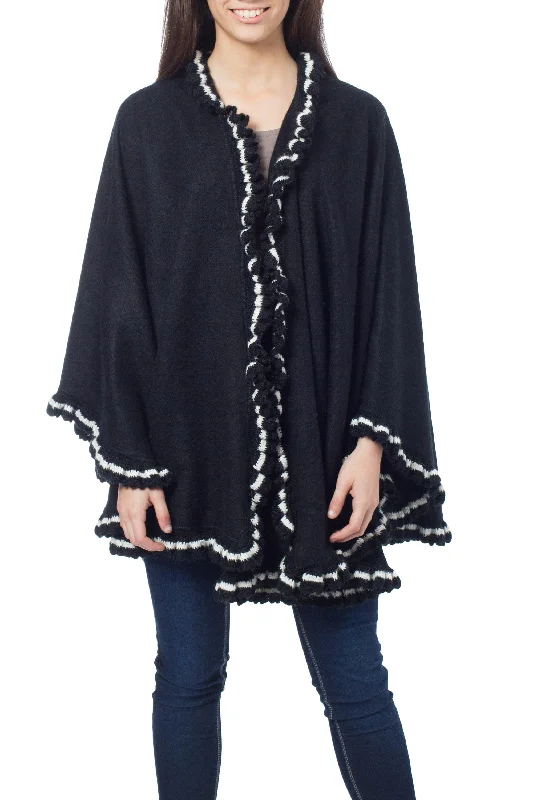 cardigan with drop hem -Andean Snow Princess in Black Alpaca Blend Cape