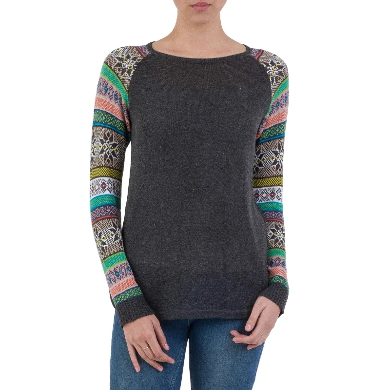 mocha cardigan rich shade -Andean Star in Charcoal Knit Sweater