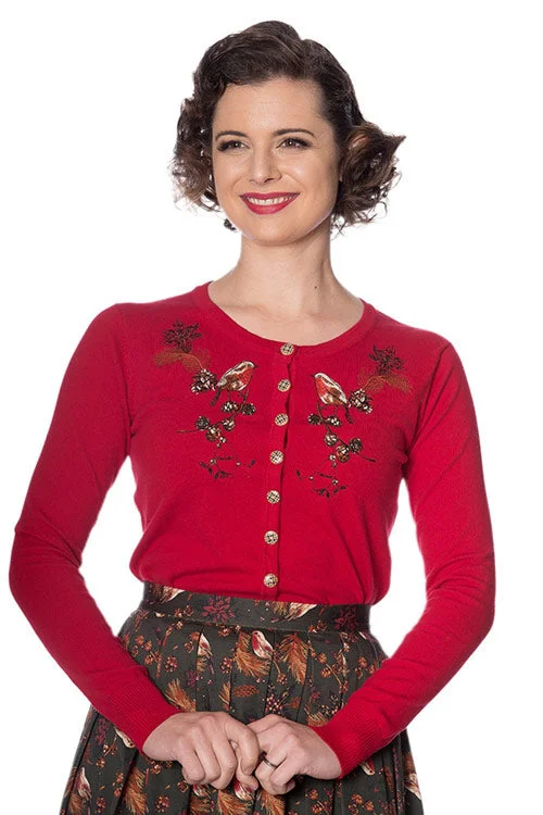 cardigan for women soft plum -Banned Rockin' Robin Cardigan in Red with Embroidery