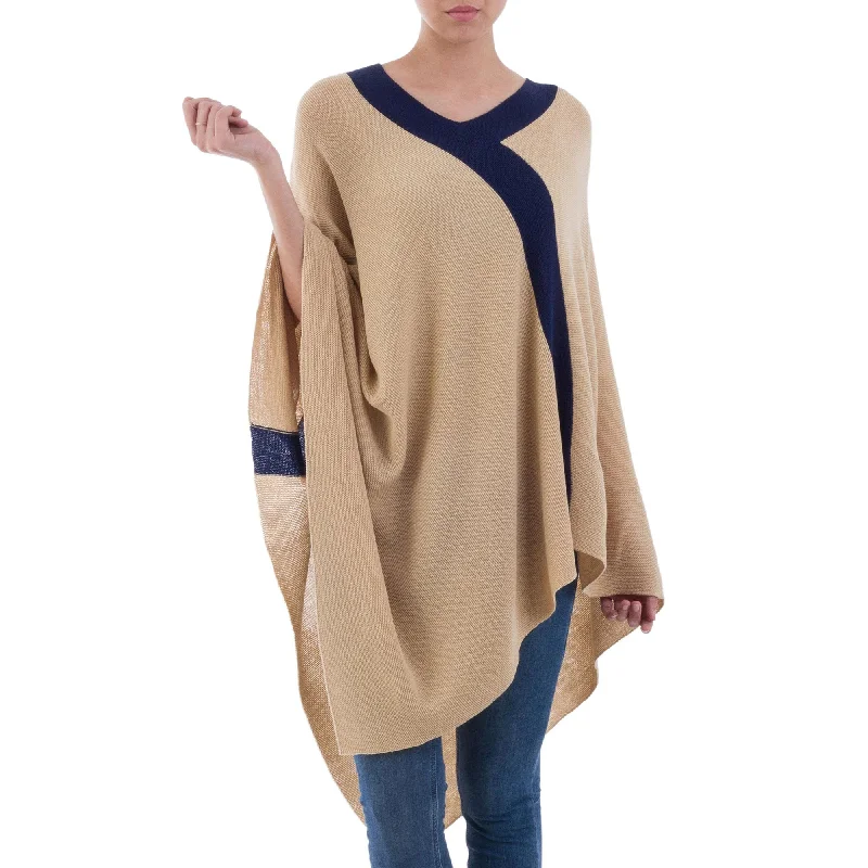 cardigan for women soft fuchsia -Beam of Light Navy & Tan Poncho