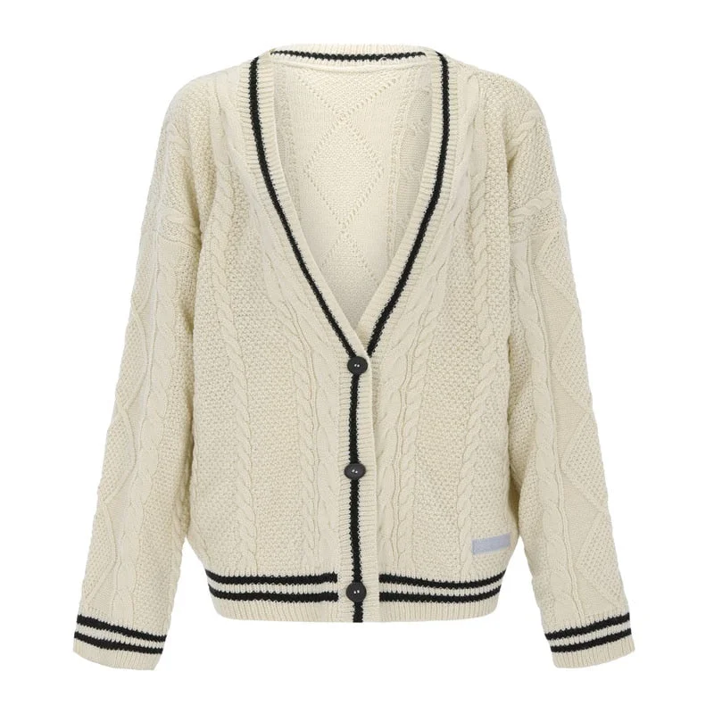 short cardigan urban style -Amy Fashion - Beige V-neck Star Embroidery Cardigan