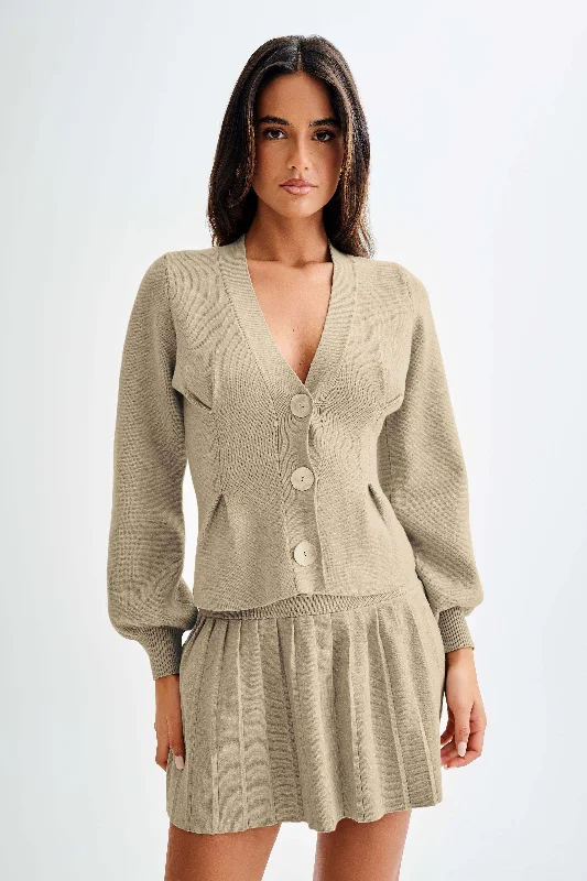 cardigan with snap buttons -Beverly Knit Cinched Cardigan - Oak