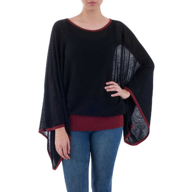 cardigan with pleated front -Black Burgundy Dance Alpaca Blend Sweater