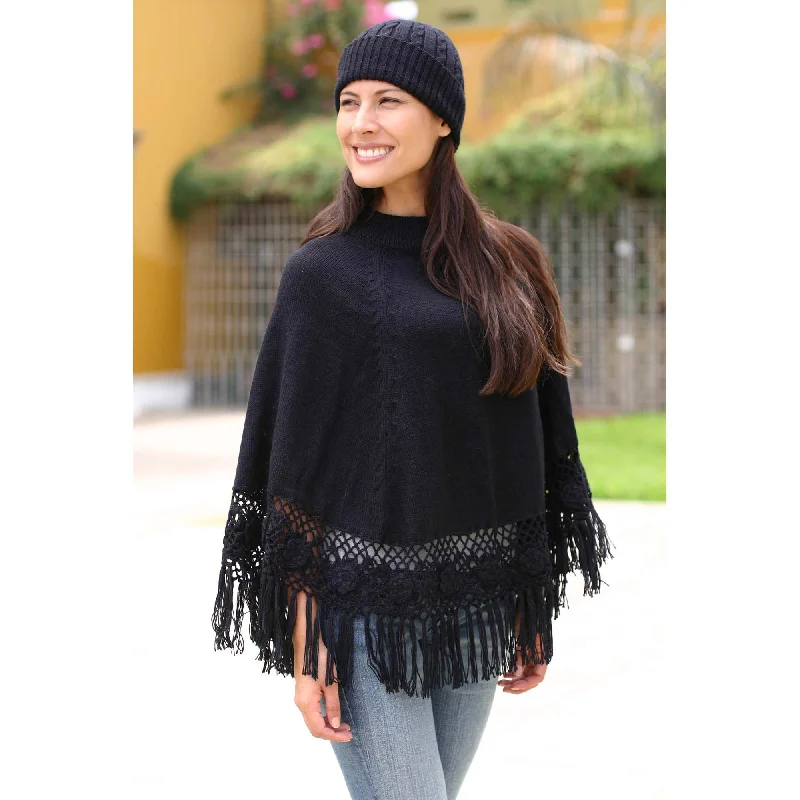 long cardigan festival wear -Black Coffee Alpaca Blend Poncho and Hat