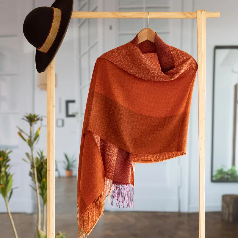 patterned mohair cardigan bold -Blazing Warmth Handwoven Red and Orange Baby Alpaca Blend Shawl from Peru