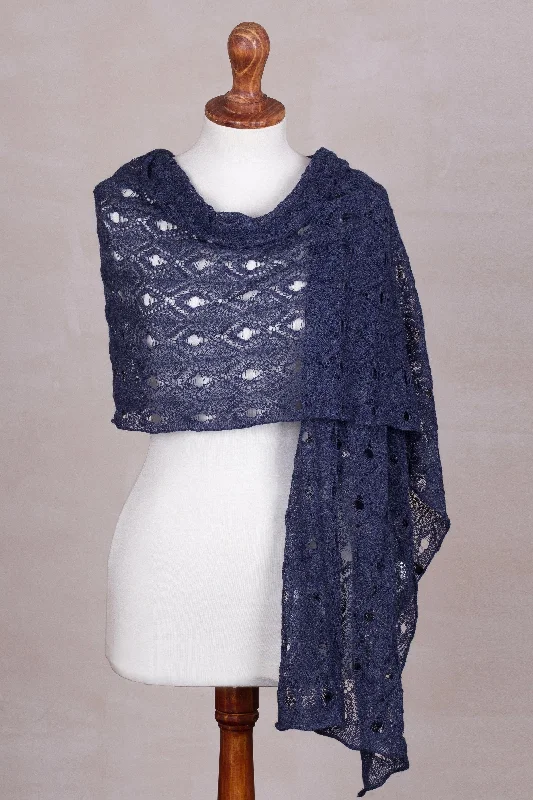 cardigan kids whale print -Breezy Skies in Blue 100% Alpaca Crocheted Shawl in Blue from Peru