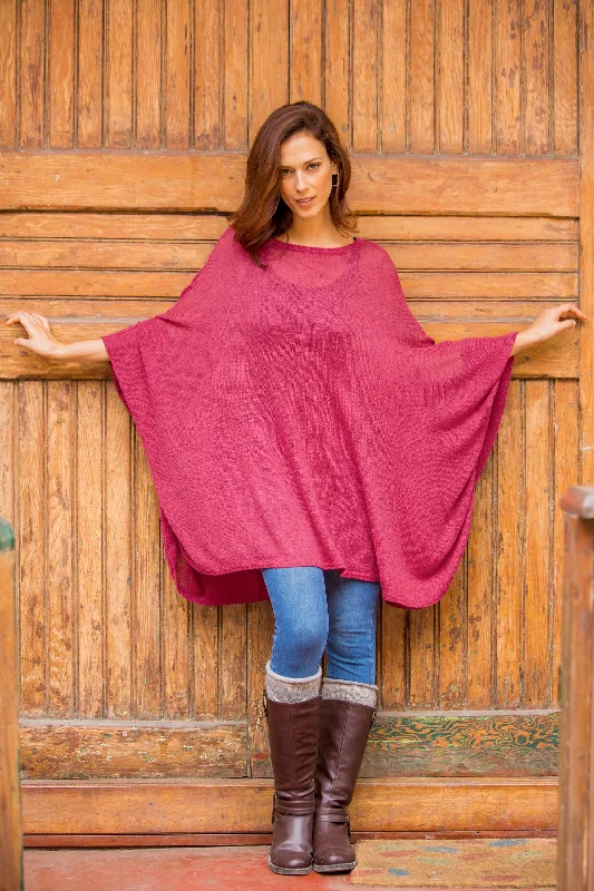 rust cardigan autumn glow -Bright Wind Soft Knit Bohemian Style Wine Drape Sweater from Peru