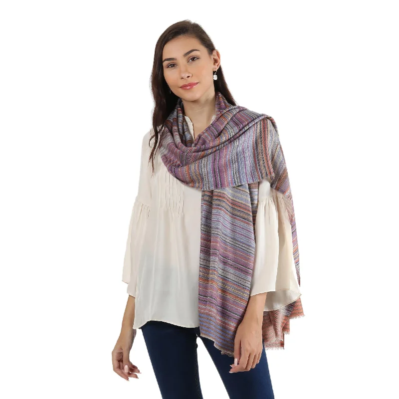 cardigan with crystal hem -Brilliant Stripes 100% Wool Shawl with Multicolored Stripes Handmade in India