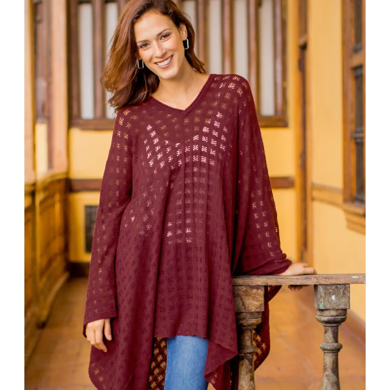 onyx cardigan dark tone -Burgundy Shadow Alpaca Bohemian Drape Poncho