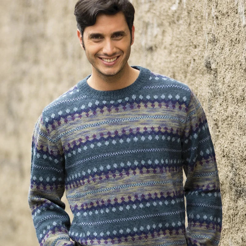 cable bamboo cardigan twist -Cajamarca Blues Blue Men's Alpaca Sweater