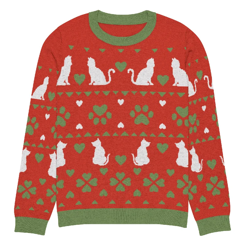 cardigan with patch pockets -Christmas Cats Knitted Crewneck Sweater