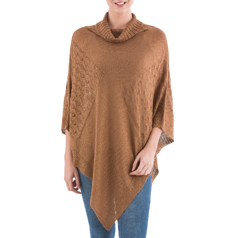 boucle cardigan textured look -Copper Reality Squared Brown Knit Poncho