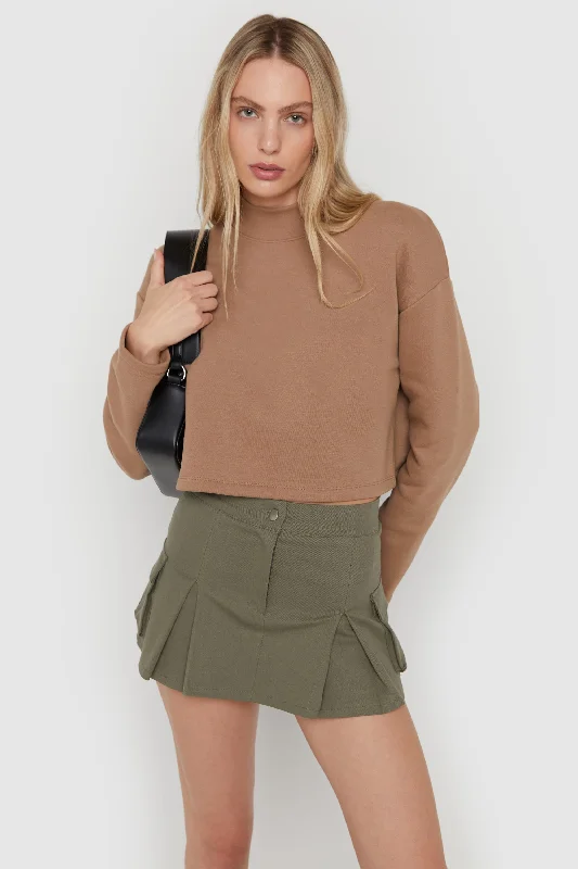 breathable alpaca cardigan soft -CROPPED MOCK NECK SWEATSHIRT