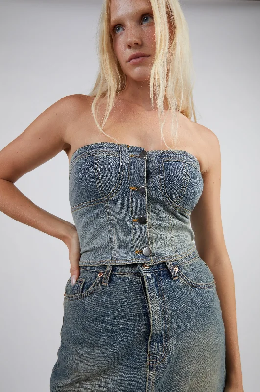 cardigan with ruched cuffs -DENIM BUSTIER