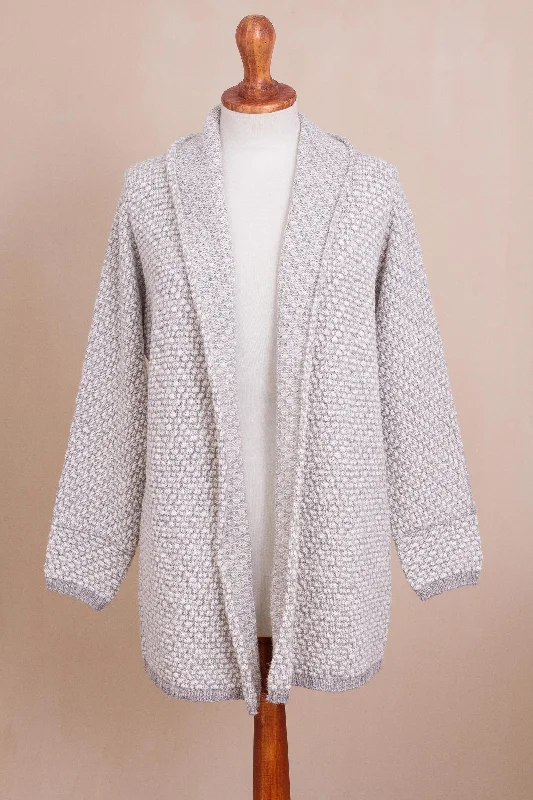 emerald cardigan rich hue -Dove Down Off-White and Grey Alpaca Blend Relaxed Fit Cardigan Sweater