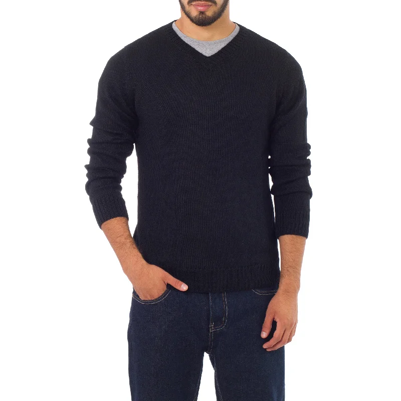 recycled bamboo cardigan green -Ebony Black Men's Alpaca Sweater