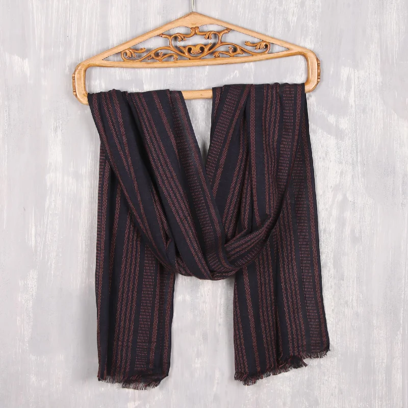 cardigan for women soft mauve -Elegant Combination Navy and Peach Striped Cotton Shawl from India