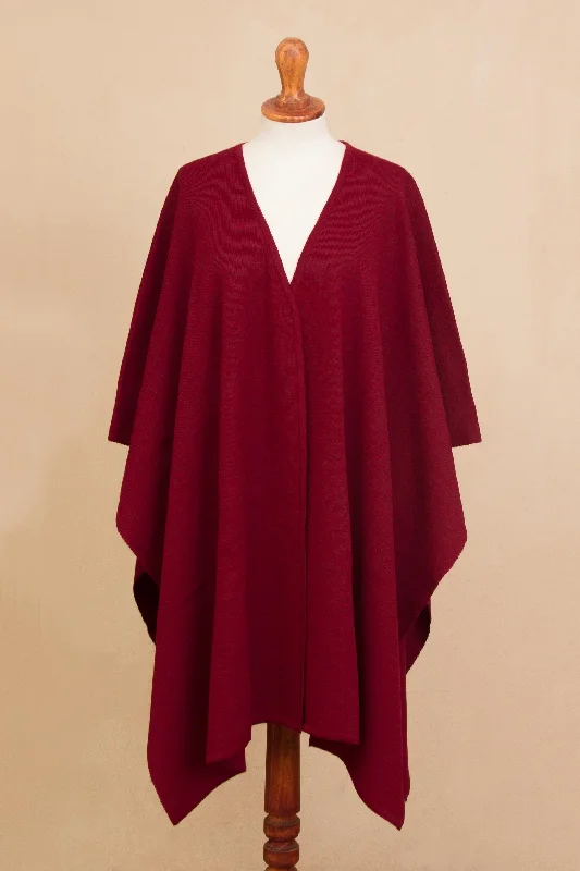 cardigan for women soft indigo -Elegant Fashion in Claret Knit Alpaca Blend Ruana in Claret from Peru