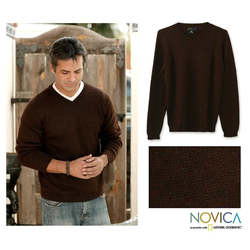 clay cardigan earthy shade -Favorite Memories Men's Brown Alpaca Sweater