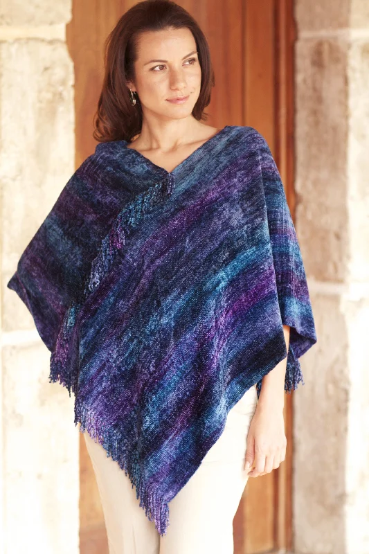 lightweight velvet cardigan airy -Full Moon Night Hand Woven Cotton Blend Guatemalan Poncho