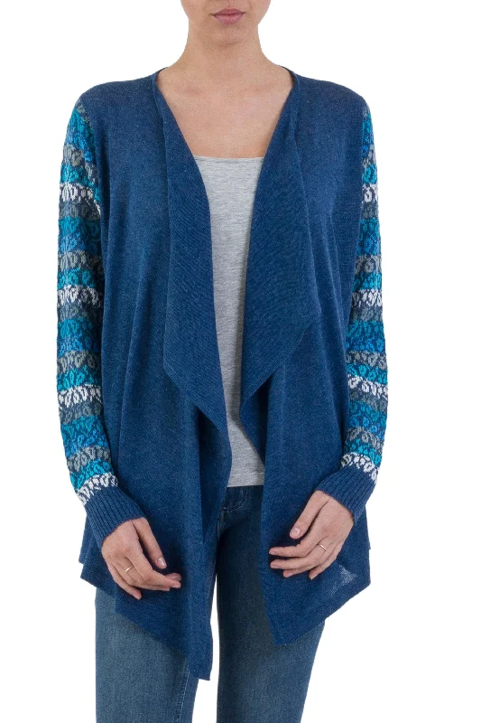 slate grey cardigan modern -Garden in Blue Cotton Blend Cardigan Sweater