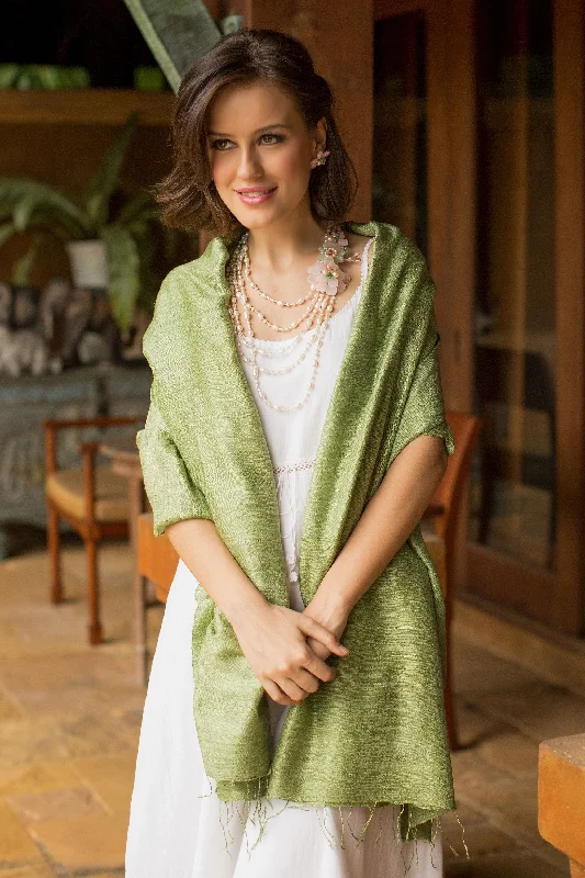 fuzzy velvet cardigan plush -Green Treasure Hand Made Silk Shawl