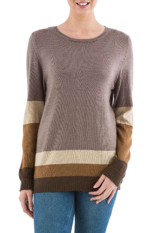 cardigan for women deep teal -Imagine in Brown Striped Pullover Sweater