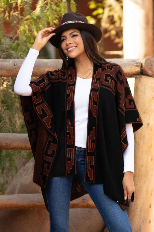 cocoa cardigan rich brown -Inca Afternoon in Black Mahogany and Black Alpaca Blend Ruana from Peru