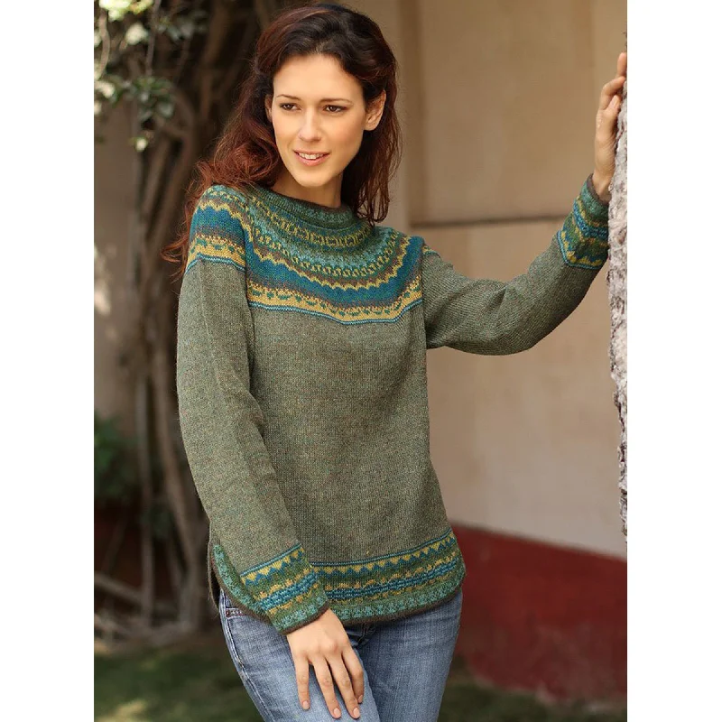 ribbed hemp cardigan light -Inca Valley Green Alpaca Sweater