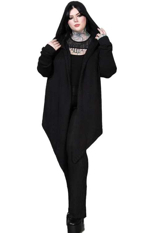 brushed velvet cardigan soft -Killstar Veiled Sins Hooded Cardigan Drapey and Flowing