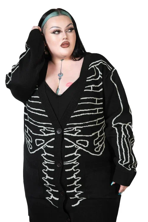 cardigan kids moon print -Killstar Your Remains Oversized Knit Cardigan Unisex Skeleton