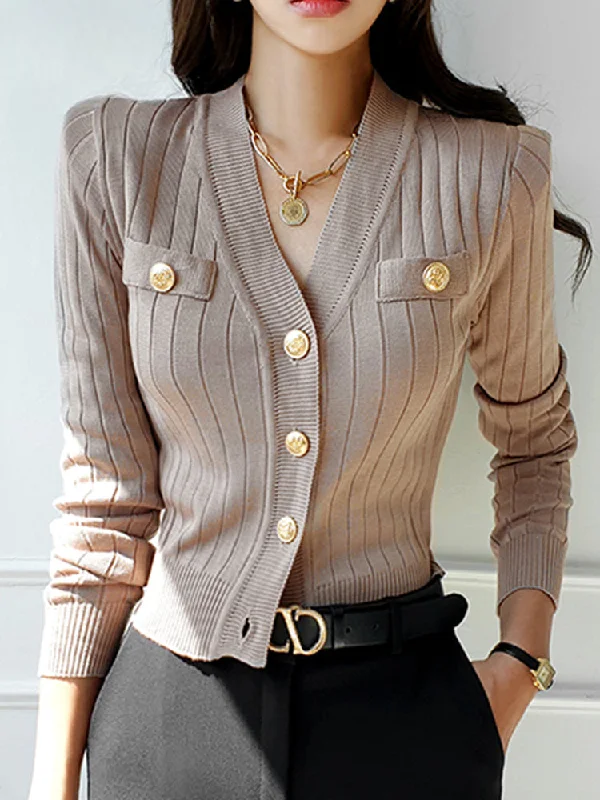 long cardigan festival wear -Korean Chic V-Neck Knitted Casual Basic Long Sleeve Vintage Sweater