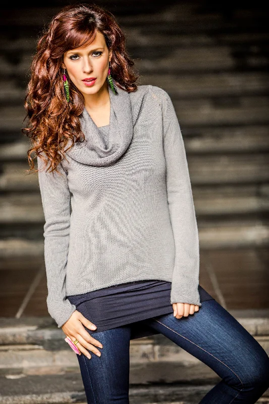 ribbed velvet cardigan luxe -Misty Warmth Cotton and Alpaca Wool Blend Pullover Sweater