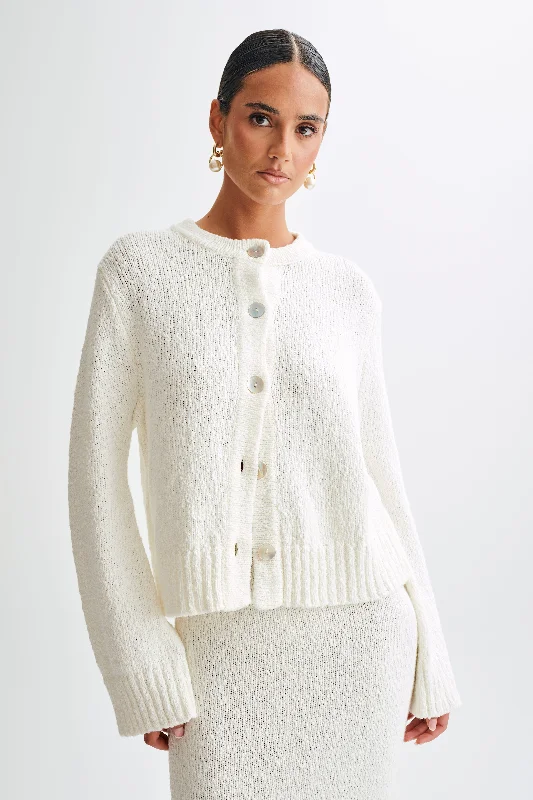 cardigan with flared hem -Moira Oversized Boucle Cardigan - White