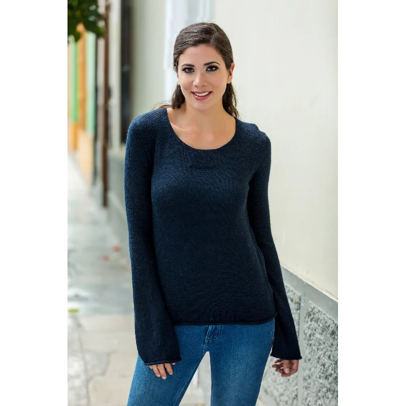 cardigan for women coral reef -Navy Blue Charisma Alpaca Blend Sweater