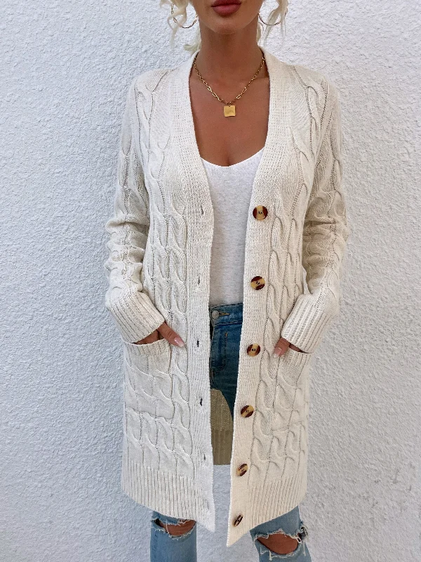 ribbed wool cardigan snug -Amy Fashion - New Long Coat Twisted Rope Solid Color Knitted Cardigans